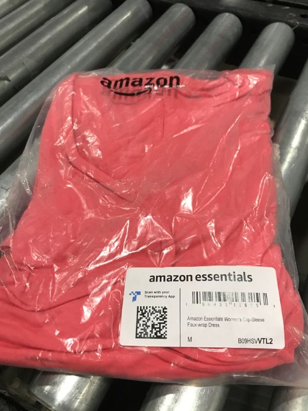 Photo 3 of Amazon Essentials Women's Cap-Sleeve Faux-Wrap Dress Rayon Blend Hot Pink Medium