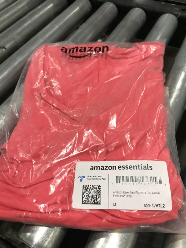 Photo 1 of Amazon Essentials Women's Cap-Sleeve Faux-Wrap Dress Rayon Blend Hot Pink Medium
