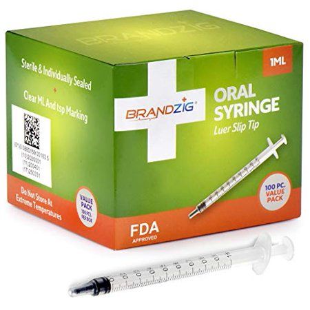 Photo 1 of 1ml Syringe - 100 Pack - Luer Slip Tip No Needle Sterile Individually Blister Packed - Medicine Administration for Infants Toddlers and Small Pets