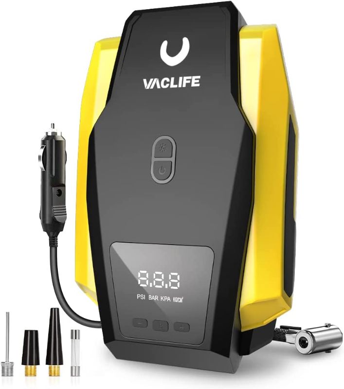 Photo 1 of 
VacLife Tire Inflator Portable Air Compressor - Air Pump for Car Tires (up to 50 PSI), 12V DC Tire Pump for Bikes (up to 150 PSI) w/ LED Light, Digita