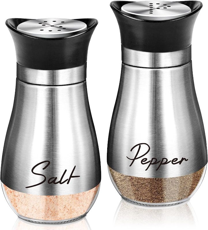 Photo 1 of 
Salt and Pepper Shakers Set,4 oz Glass Bottom Salt Pepper Shaker with Stainless Steel Lid for Kitchen Gadgets Cooking Table, RV, Camp,BBQ Refillable Design