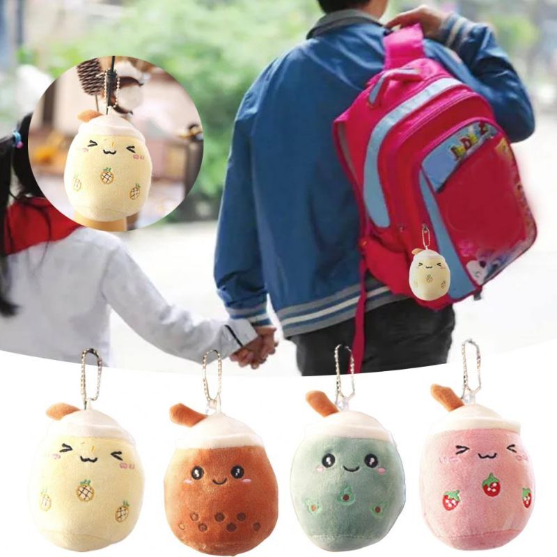 Photo 1 of 10cm Cute Bubble Tea Keychain Soft Plush Toy Pendant Stuffed Bobo Doll Kawaii Backpack Bag Decor