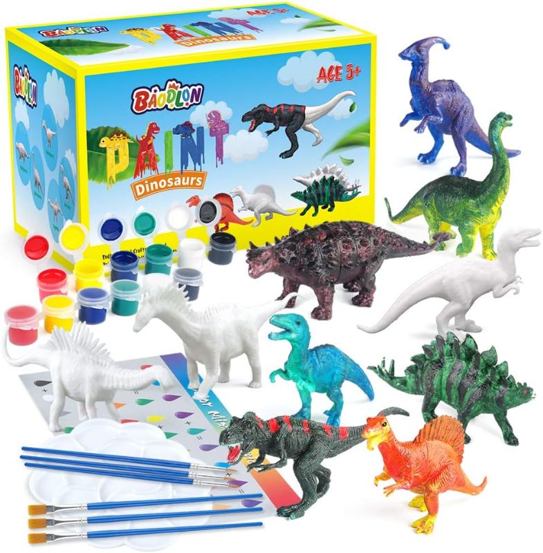 Photo 1 of BAODLON Kids Arts Crafts Set Dinosaur Toy Painting Kit - 10 Dinosaur Figurines, Decorate Your Dinosaur, Create a Dino World Painting Toys Gifts for 5, 6, 7, 8 Year Old Boys Kids Girls Toddlers
