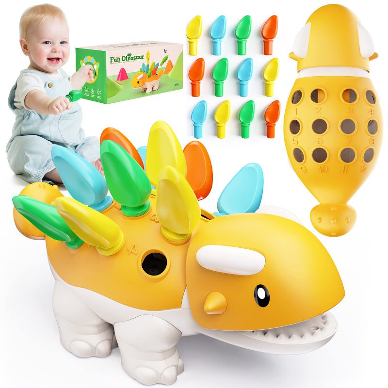 Photo 1 of CPSYUB Dinosaur Toys for Kids 3+, Sensory Montessori Toys for 3+ Learning Activities Educational Number Games Cool Fine Motor Skill Preschool Toys for 18 24 Month Baby Birthday Gift for Boys Girls Orange