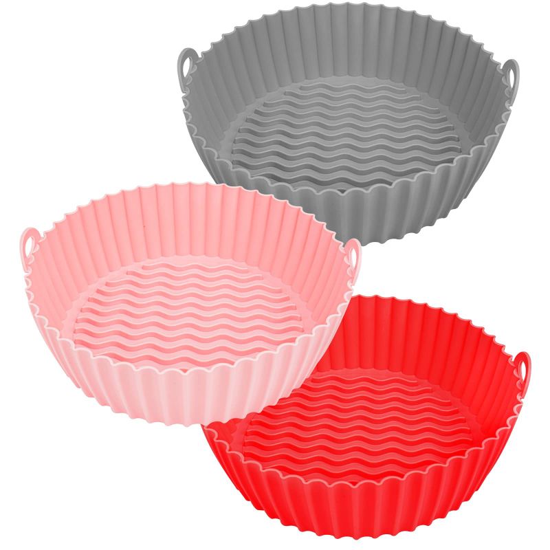 Photo 1 of Air Fryer Silicone Liners Reusable: Ctizne 3Pcs 7.5In Silicone Pot for Air Fryer Basket, Replacement of Disposable Parchment, Airfryer Accessories for 5Qt 6Qt 7Qt Ninja Air Fryer Red Pink Grey