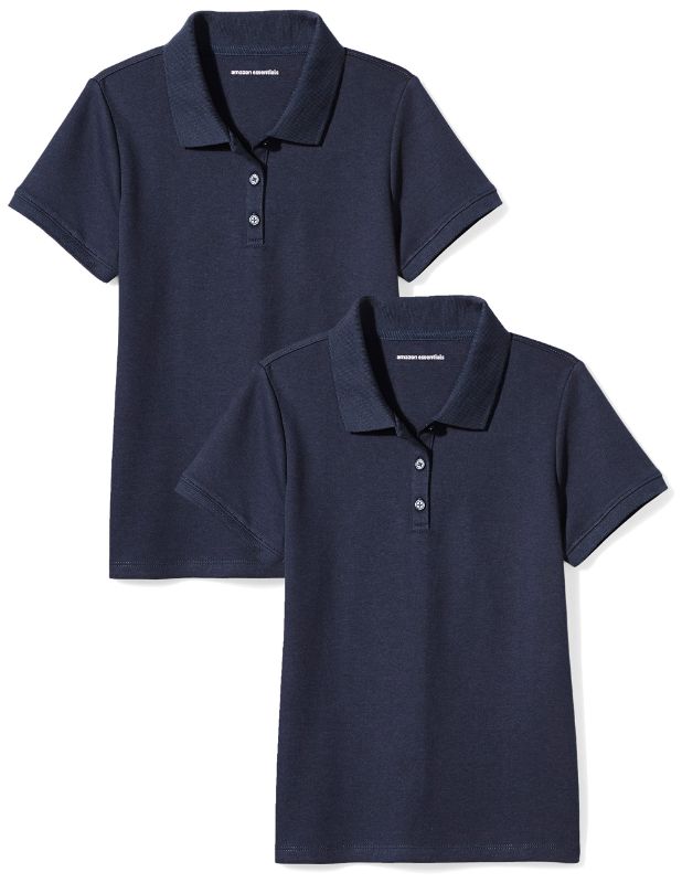 Photo 1 of Amazon Essentials Girls and Toddlers' Uniform Short-Sleeve Interlock Polo Shirt, Multipacks 2 Navy Small