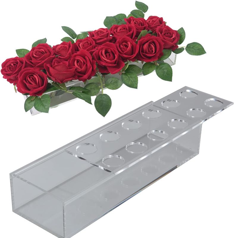 Photo 1 of 2Pcs VASE 30CM Acrylic Rectangle Vase for Home Decor Wedding-Total 24 Inches Long Acrylic Floral Votive Box-Clear Acrylic Flower Vase Rectangular for Dining Tables(Flowers not Included)