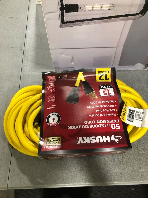 Photo 2 of 50 ft. 12/3 Extension Cord, Yellow