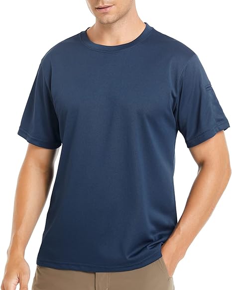 Photo 1 of CARWORNIC Men's Crewneck Pique T-Shirt Short Sleeve Performance Hiking Work Casual Tee Shirts with Arm Pocket L Navy
