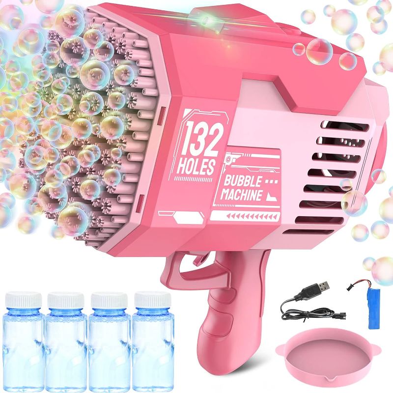 Photo 1 of 132 Hole Rocket Bubble Machine Gun - Bubble Blower Machine Colorful Light Up Bubble Gun, Bubble Maker Gun Toys for Wedding Bubbles Outdoor Indoor Birthday Party Favors Gift?Pink?