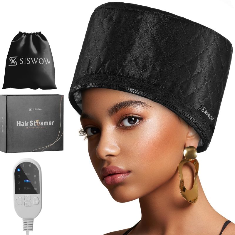 Photo 1 of Hair Steamer For Natural Hair Home Use w/10-level Heats Up Quickly, Heat Cap For Deep Conditioning - Thermal Steam Cap For Black Hair, Great For Deep Conditioner (Black)
