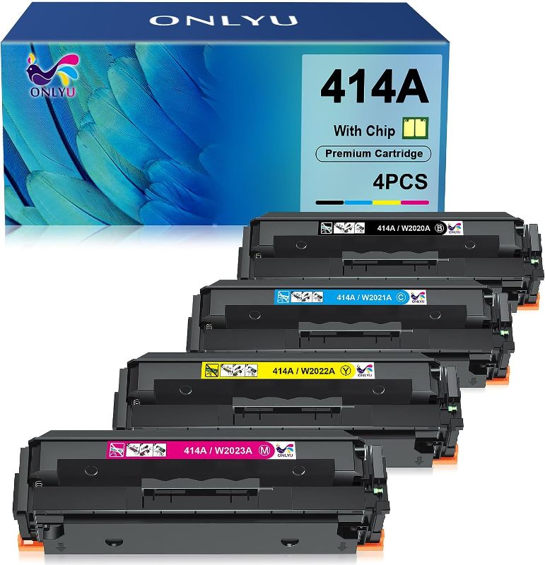 Photo 1 of 414A Toner Cartridges 4 Pack with Chip Replacement for HP 414A W2020A 414X W2020X Toner Work for HP Color Pro MFP M479fdw M479fdn M454dw M454dn M479 M454 M480f Printer Ink (Black Cyan Magenta Yellow)