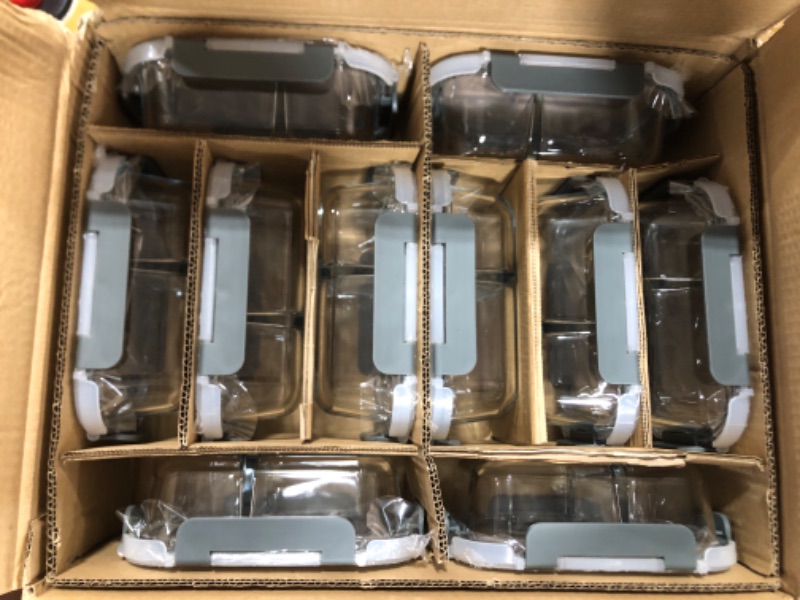 Photo 2 of [10-Pack,22 Oz]Glass Meal Prep Containers 2 Compartments, Airtight Glass Lunch Bento Boxes with Lids, Glass Food Storage Containers, BPA-Free, Microwave, Oven, Freezer and Dishwasher Gray