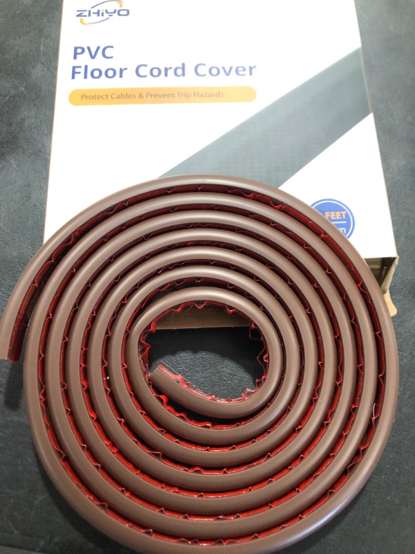 Photo 2 of 12ft Cord Cover Floor for Extension Cords, Floor Cable Cover Wire Cover to Protect Cables & Prevent Tripping, Soft PVC Cord Hider Floor Cord Protector, Internal Channel Diameter: 0.39", Brown 12 feet Brown