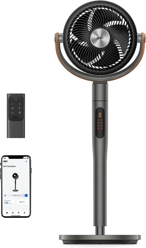 Photo 1 of Dreo Pedestal Fan with Remote, PolyFan 513S, 43'' Quiet Standing Fan for Home Bedroom, 120°+105° Smart Oscillating Floor Fans with Wi-Fi/Voice.