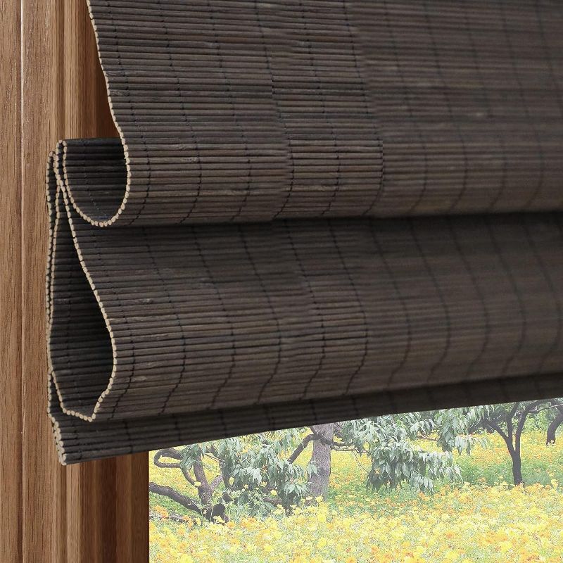 Photo 1 of  Bamboo Window Shades, Outdoor Cordless Woven Wood Roller Shades, Light Filtering Window Roman Blinds with 6" Valance, Bamboo Shades for Doors, 21" W x 60" H,