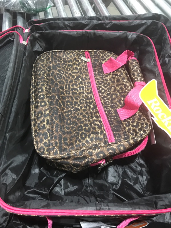 Photo 2 of Rockland Jungle Softside Upright Luggage, Pink Leopard, 4-Piece Set (14/29/24/28)