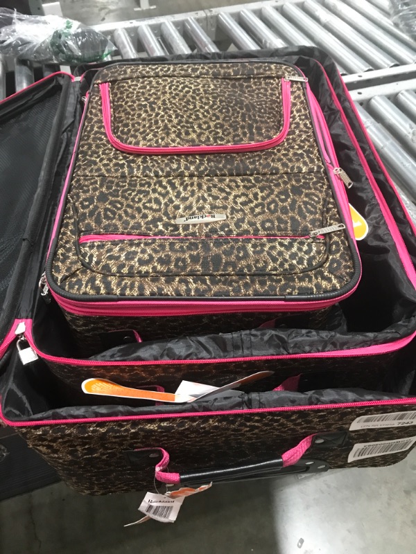 Photo 3 of Rockland Jungle Softside Upright Luggage, Pink Leopard, 4-Piece Set (14/29/24/28)