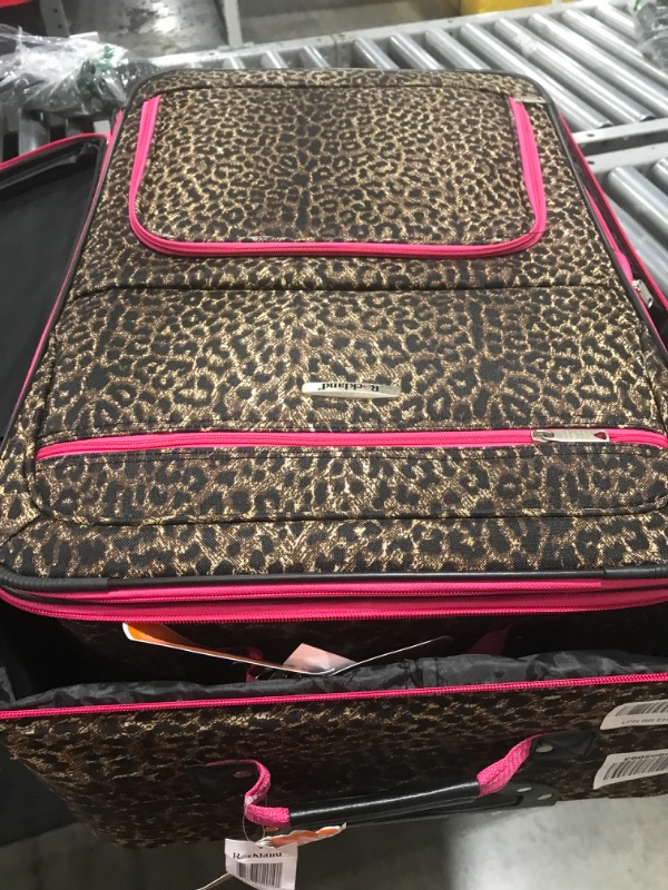 Photo 4 of Rockland Jungle Softside Upright Luggage, Pink Leopard, 4-Piece Set (14/29/24/28)