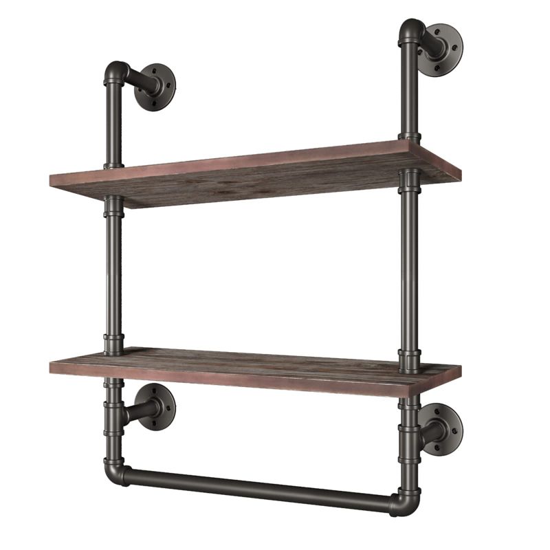 Photo 1 of Yuanshikj 2 Tier Industrial Pipe Solid Wood Shelf/Shevles/Shelving Bookshelf/Bookcase Retro Metal Iron Pipes Wood Planks Rustic Display Wall Mounted for Collection Living Room Decor Storage 2-Tier Pipe and Solid Wood Shelf