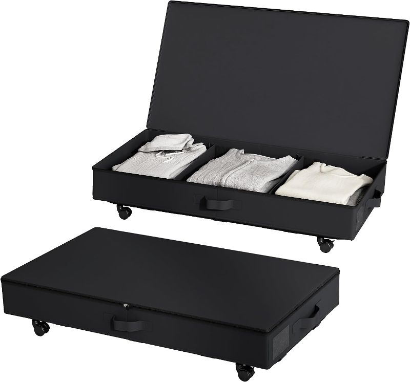 Photo 1 of  Under Bed Storage, 2 Pack Under Bed Storage Containers with Wheels and Lids, Folding Clothing Storage Boxes with Handles for Blankets, Pillows and Closet Organization, Black