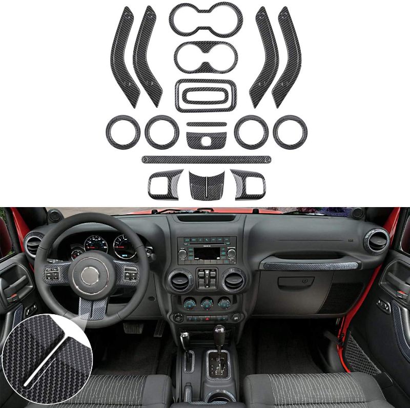 Photo 1 of 18 PCS Interior Decoration Trim Kit Fit for Jeep Wrangler JK JKU 2011-2018 - Door Handle, Cup Cover, Steering Wheel & Center Console Trim, Gear Shift Knobs Frame & Air Outlet Cover