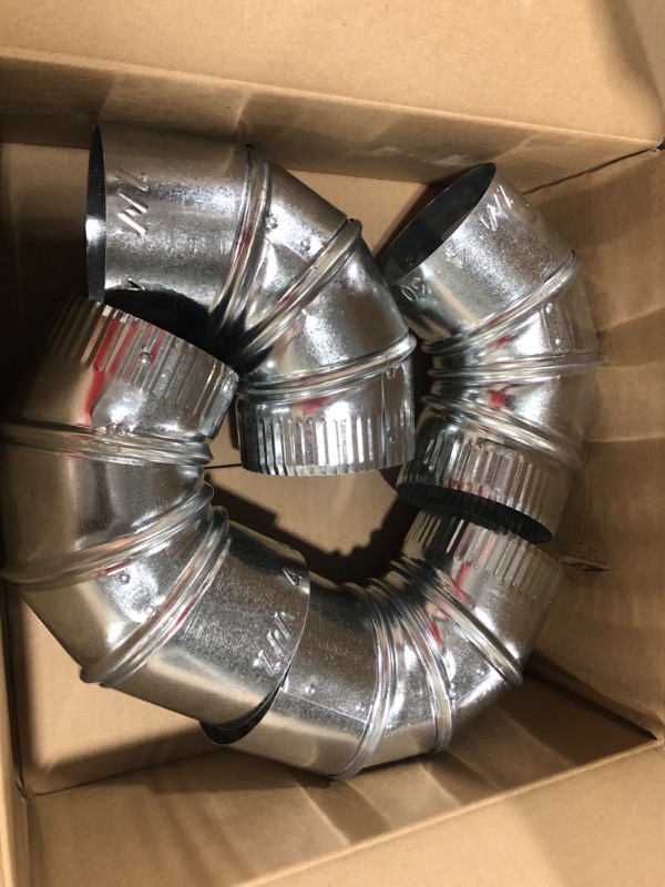 Photo 2 of 4" Diameter - 90° Degree Adjustable Elbow - 4 Pack - 30 Gauge Galvanized - Crimped End Connection 6" Diameter - 4 Pack