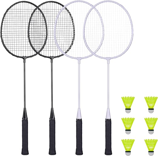 Photo 1 of AboveGenius Badminton Rackets Set of 4 for Outdoor Backyard Games, Including 4 Rackets, 6 Nylon Badminton Shuttlecocks, Lightweight Badminton Racquets for Beginners