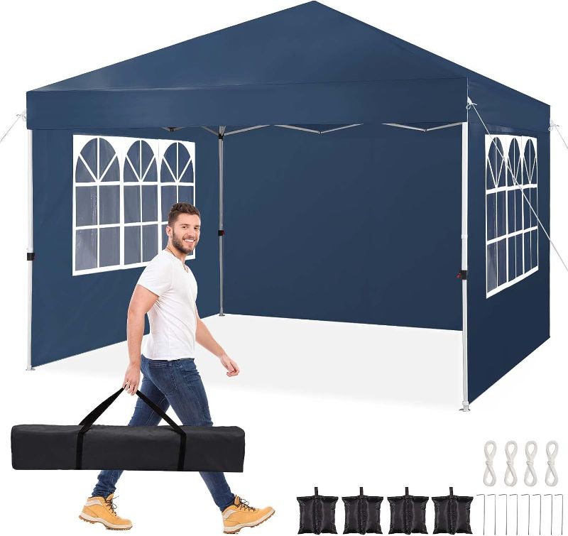 Photo 1 of 10x10 Pop Up Canopy with Sidewalls, Ez Up Canopy, Portable Instant Canopy, Outdoor Canopy Event Tent, Waterproof Vendor Canopy, Tents for Parties, Wedding, Camping,Dark Blue 