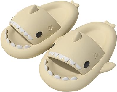 Photo 1 of Cute Cartoon Shark Slippers,Quick Drying Non-Slip Slodes, Bathroom Slippers Gym Slippers Soft Sole Open Toe House Slides for Men and Women EVA Platform 8.5 - 9
