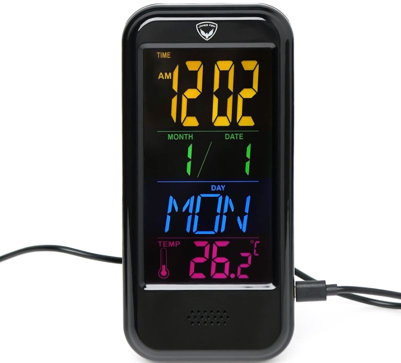 Photo 1 of Digital Desktop Clock (Black) with LED Electronic Display Having Alarm