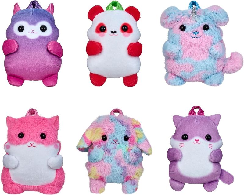 Photo 2 of EAL LITTLES - Comes with Only 1 Backpack - Plushie Pet Backpacks. Soft, Fluffy, Animal Micro Backpack with 4 Real Working Micro Stationery Surprises Inside! - Styles May Vary PINK/WHITE