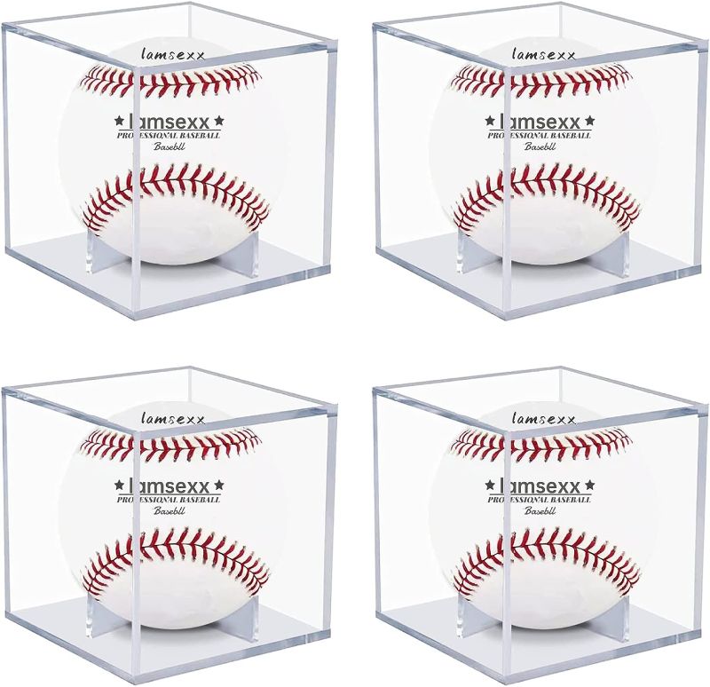 Photo 1 of 4 Pack Baseball Display Case, UV Protected Acrylic Boxes for Display,Clear Display Case Baseball Cube Memorabilia Showcase Autograph Ball Protector - for Official Size Ball