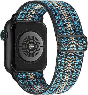 Photo 1 of Doozx Stretchy Nylon Solo Loop Bands Compatible with Apple Watch 38mm 40mm 41mm 42mm 44mm 45mm 49mm for Women Men,Adjustable Elastic Braided Strap Wristbands for iWatch Series Ultra/8/7/6/5/4/3/2/1/SE Boho Blue 38mm/40mm/41mm