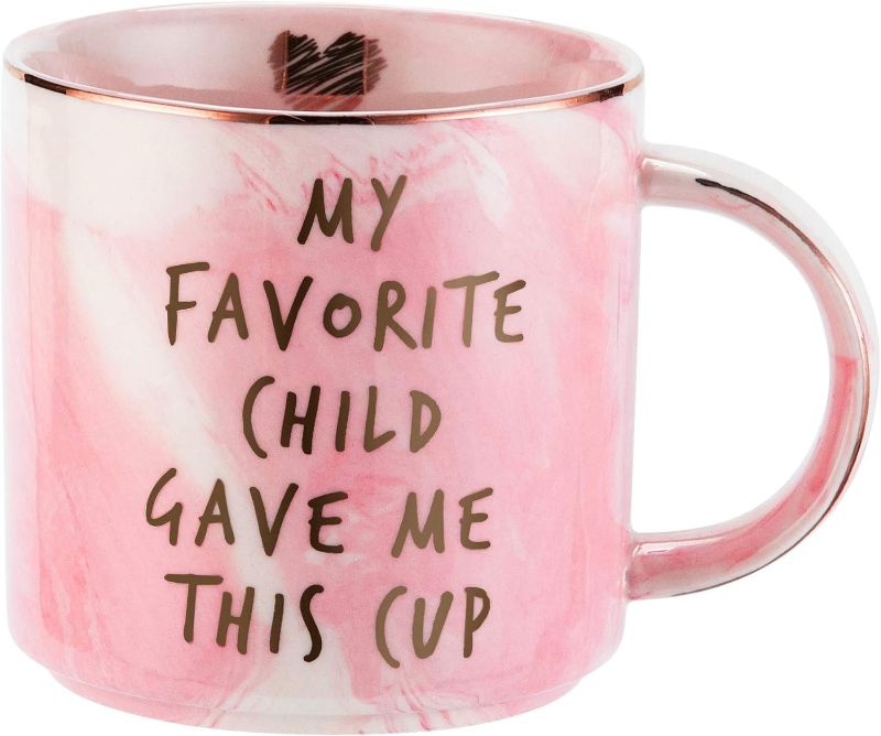 Photo 1 of  Mom Gifts From Daughter Son - Birthday Gift For Mother - Mothers Day, Christmas, New Moms Coffee Mug Novelty Gift for Women - My Favorite Child Gave Me This Cup - Pink Marble Mug, 11.5oz