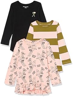 Photo 1 of Amazon Essentials Girls' Long-Sleeve Tunic T-Shirts, Pack of 3, Light Pink Skiing Foxes, X-Small