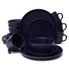 Photo 1 of MULLERHEIM 903 Collection 16-Piece Contemporary Ceramic Stoneware Dinnerware Set, Matte Dark Blue, Service for 4, Dishwasher and Microwave Safe, Lead-Free, Dinner Plates, Salad Dish, Bowls, Mugs