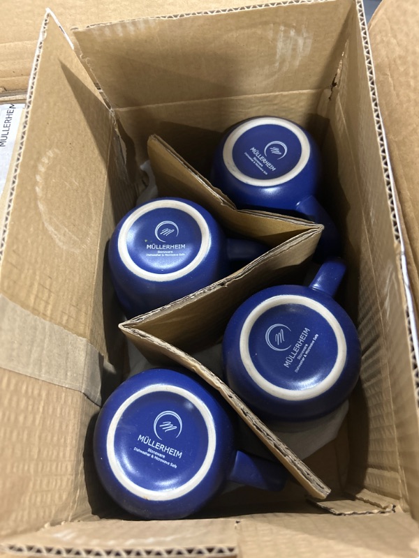 Photo 1 of MULLERHEIM 903 Collection 16-Piece Contemporary Ceramic Stoneware Dinnerware Set, Matte Dark Blue, Service for 4, Dishwasher and Microwave Safe, Lead-Free, Dinner Plates, Salad Dish, Bowls, Mugs