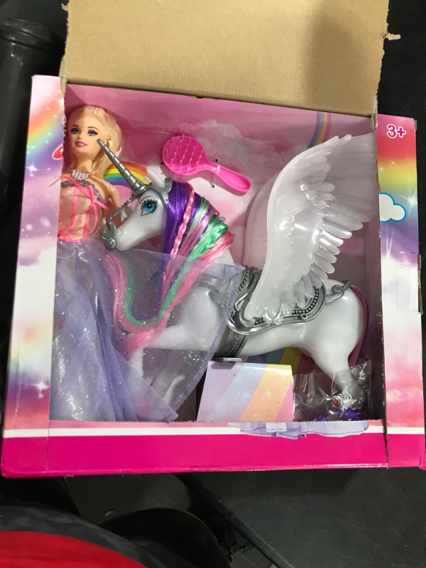 Photo 2 of 2022 Rainbow Braided Hair Unicorn Princess Doll Playset, 12" Fashion Fairy Tale Doll, Color Change White Unicorn Toy Doll with Horse Mane Brush, Unicorn Gift for Girls Color changing unicorn