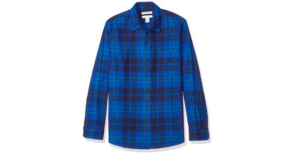 Photo 1 of Amazon Essentials Men's Slim Fit Flannel Shirt Blue Large