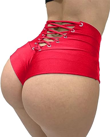 Photo 2 of BZB Women's High Waisted Lace Up Yoga Shorts Cross Pole Twerk Dance Hot Panties Running Leggings / SIZE LARGE 