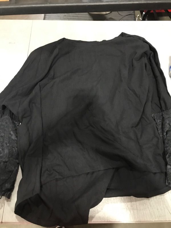 Photo 1 of Bigyonger Womens Long Sleeve Lace Tops Boat Neck Solid Loose Soft Causal Blouse Tunic Shirts / MEDIUM BLACK 
