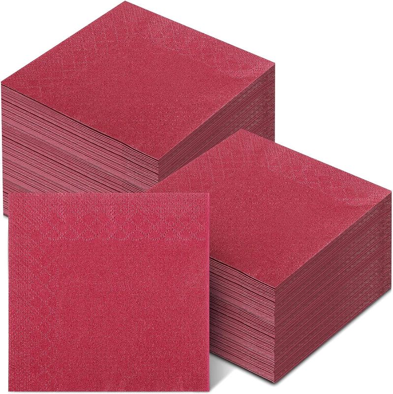 Photo 1 of 400 Count Cocktail Napkins Disposable 2 Ply Beverage Napkins Absorbent Dinner Napkins Event Party Supplies For Weddings Wine Tasting,5 x 5 Inch (Wine Red)
