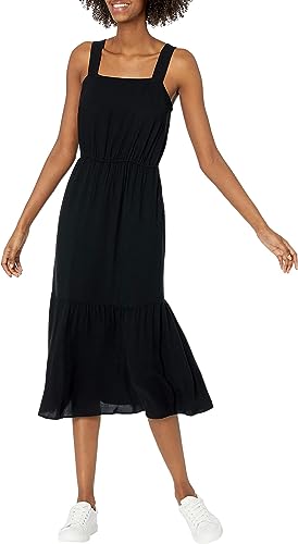 Photo 1 of Amazon Essentials Women's Fluid Twill Tiered Midi Summer Dress SIZE Small Black