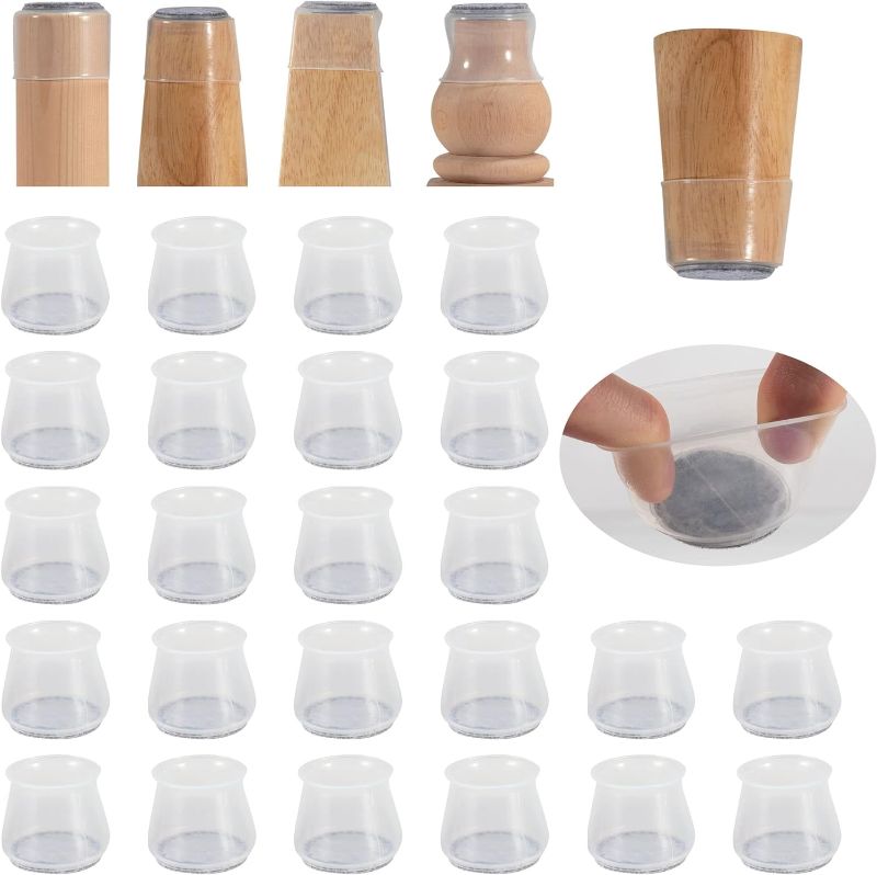 Photo 1 of 24 PCS Chair Leg Floor Protectors with Felt Bottom|Round&Square Silicone Chair Leg Caps for Mute Furniture Moving|High Elastic Chair Leg Covers to Prevent Scratches..(24PCS-Transparency,Medium)
