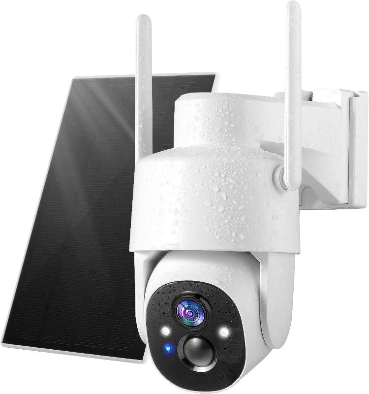 Photo 1 of GMK Solar Security Cameras Wireless Outdoor, 2K Pan Tilt 360° View Battery Powered 2-Way Talk Outdoor Camera Wireless 3MP PTZ WiFi Surveillance Cam Cloud/SD Storage Color Night Vision Spotlight/Siren
