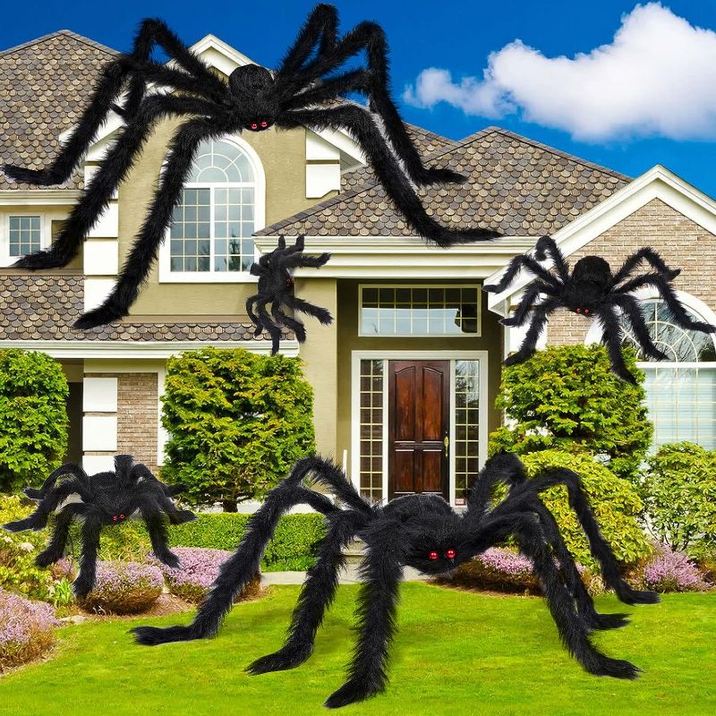 Photo 1 of Yunaking Halloween Decorations Outdoor 5Pcs Giant Halloween Spiders Indoor Halloween Decor Giant Spiders for Outside House Halloween Yard Decorations for Home Window Porch Party
