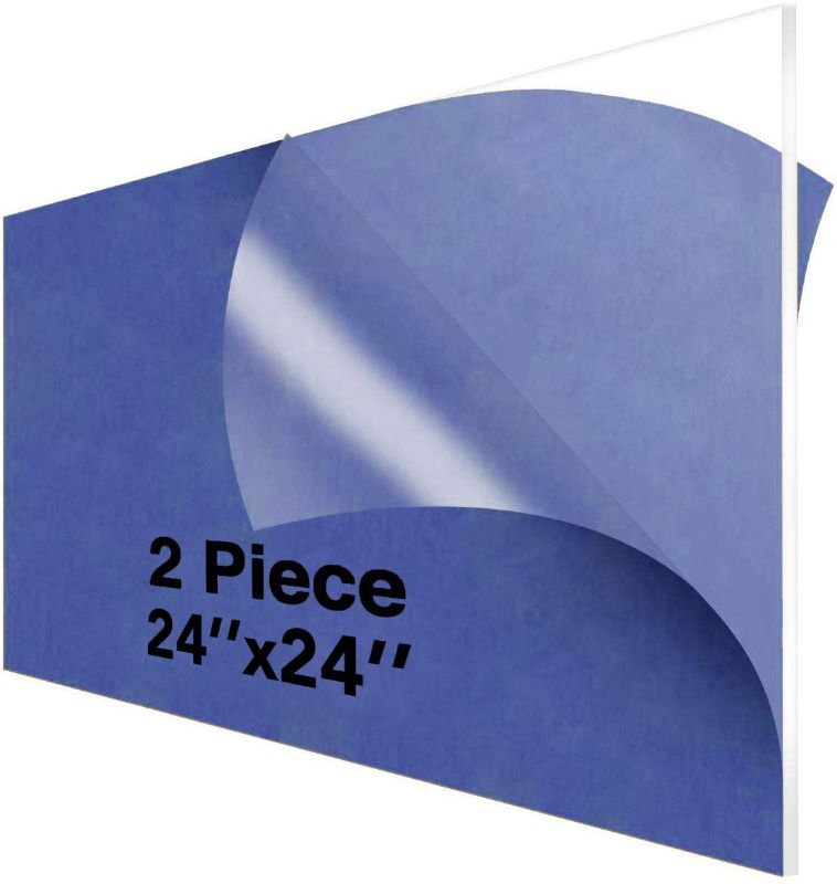 Photo 1 of 24x24 Cast Acrylic Plexiglass Sheet 1/8 Thick Pack 2- Clear Acrylic Perspex Sheet 3mm thick,Transparent Plexiglass Sheet,Plastic Sheeting - Durable,UV,Water Resistant & Weatherproof,Multipurpose,Clear