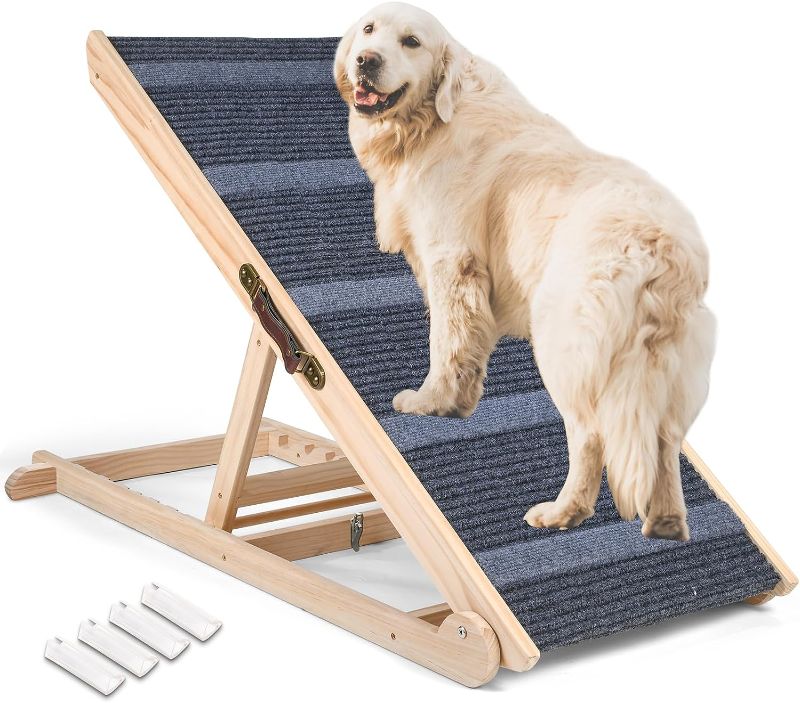 Photo 1 of DESCIGH Dog Ramp for High Beds, Non-Slip Dog Ramp for Bed, Couch or Car, Wooden Folding Pet Ramp, Ramps for Large, Small & Old Dogs, 41”Long Portable Paw Ramp, 6 Adjustable Height - Up to 220LB 41.3'' x 17.7'' x 3.9''