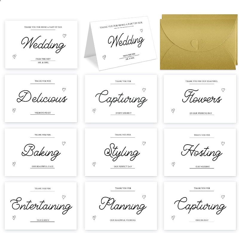 Photo 1 of 68 Pack Wedding Thank You Cards to Express Gratitude Personalized Wedding Card with Envelope Thank You Notes for Photographer Planner Florist Baker Officiant Stylist Band Guest from the New Mr and Mrs